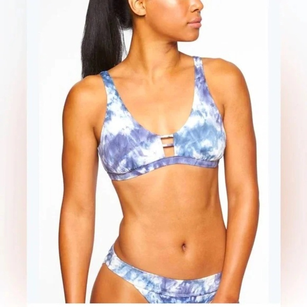 athleta tulum blue white tie dye bikini top size medium